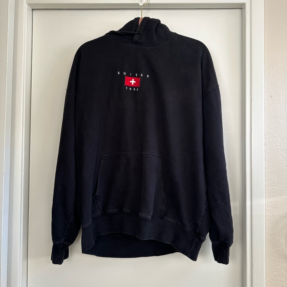 Brandy Melville Black Hoodie with Suisse Emblem